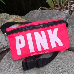 VS PINK Belt Bag-#PINKSPRINGBREAK-Hot Pink/Black-Zip Top